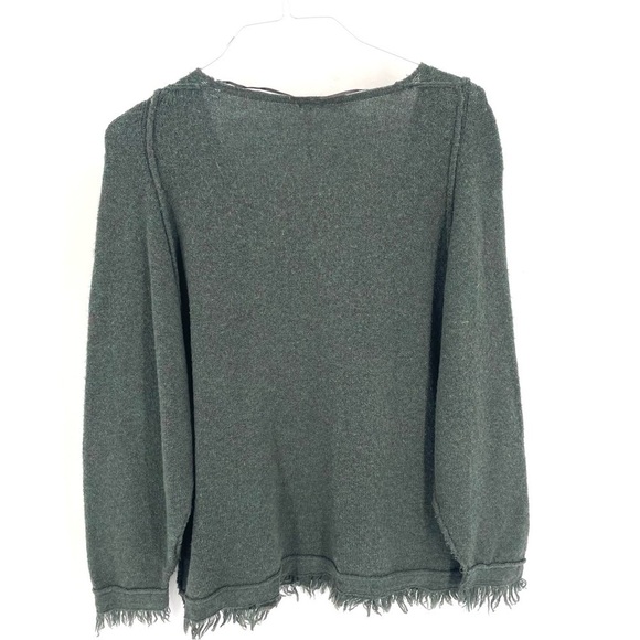 Free People Irresistible Wool Linen V-Neck Frayed Long Sleeve Sweater Green - Picture 6 of 9